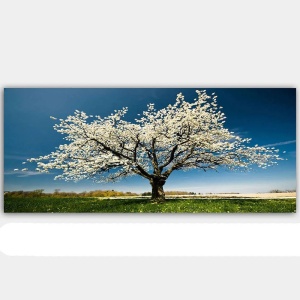 Tablou decorativ Re-Bloom, model copac, lemn/panza, multicolor, 120 x 50 x 3 cm - Img 1