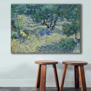 Tablou decorativ Re-Bloom, model copaci, lemn/panza, albastru/verde, 70 x 100 cm - Img 3