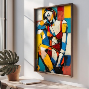 Tablou decorativ Re-Bloom, model femeie, lemn masiv/MDF, multicolor, 35 x 47 x 2 cm - Img 3
