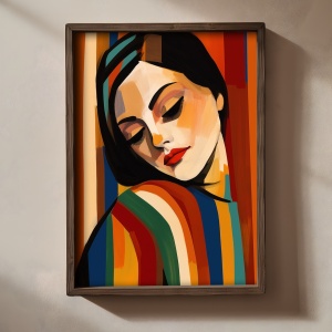 Tablou decorativ Re-Bloom, model femeie, lemn masiv/MDF, multicolor, 35 x 47 x 2 cm - Img 4