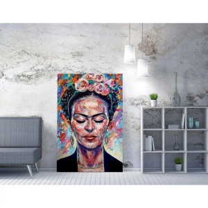 Tablou decorativ Re-Bloom, model femeie, panza/lemn, multicolor, 70 x 100 cm - Img 3