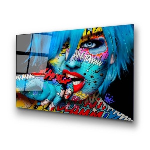 Tablou decorativ Re-Bloom, model femeie, sticla temperata, multicolor, 70 x 100 cm