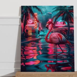 Tablou decorativ Re-Bloom, model flamingo, panza/lemn, multicolor, 70 x 100 cm - Img 2
