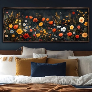 Tablou decorativ Re-Bloom, model floral, lemn masiv/MDF, multicolor, 40 x 100 x 3,5 cm - Img 2