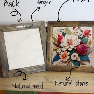 Tablou decorativ Re-Bloom, model floral, piatra/MDF, multicolor, 15,5 x 15,5 x 2,5 cm - Img 2