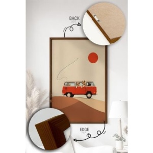 Tablou decorativ Re-Bloom, model masina, lemn masiv/MDF, bej/rosu/nisipiu, 33 x 48 cm - Img 2
