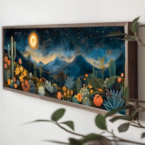 Tablou decorativ Re-Bloom, model peisaj, MDF/lemn masiv, multicolor, 40 x 120 x 3,5 cm - Img 4