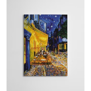 Tablou decorativ Re-Bloom, model Terasa cafenelei noaptea, panza/lemn, multicolor, 70 x 100 cm - Img 1