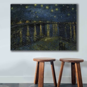 Tablou decorativ Re-Bloom, Vincent van Gogh, panza/lemn, albastru inchis/galben, 70 x 100 cm - Img 2