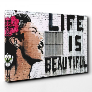 Tablou Life is Beautiful, panza, alb/negru, 50 x 76 cm - Img 1