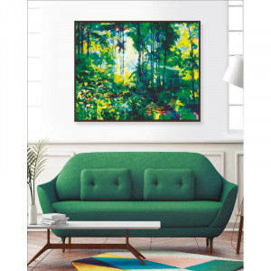 Tablou Wall Art, model peisaj tropical, panza, verde/negru, 80 x 100 cm - Img 2