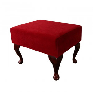 Taburet Beaumont, textil/lemn masiv-prelucrat, rosu/maro, 38 x 50 x 38 cm