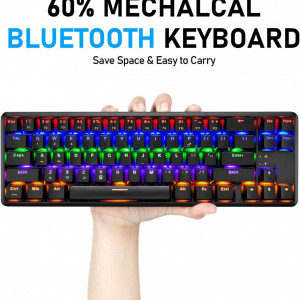 Tastatura mecanica Wireless pentru gaming UrChoiceLtd, LED, RGB, plastic, negru, 35,5 x 11 x 3,5 cm - Img 5