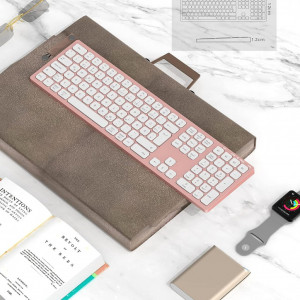 Tastatură retroiluminata wireless ASHU, bluetooth, 1600 mAh, roz, 42,6 x 12,1 x 1,2 cm 