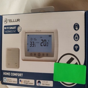 Termostat inteligent Tellur TLL331151, Wi-Fi, pentru centrala cu Gaz, Universal, histereza -/+ 0.5 grade, Aplicatie iOS si Android, protectie copii, afisaj LCD iluminat, Alb, Resigilat, Grad A
