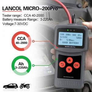 Tester digital pentru baterie auto Iriisy, 40-2000CCA, 3-220AH, ABS, rosu/negru/gri - Img 7