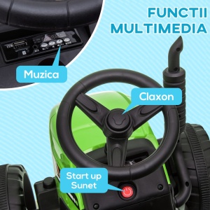 Tractor electric pentru copii cu remorca detasabila, PP/metal, 136.5x50x52.5 cm, baterie 12V 4.5Ah, viteza 3-6km/h, telecomanda 15m, autonomie 45min, capacitate 30kg, certificat EN71/EN62115, varsta 3-6 ani, verde/gri/negru - Verificat A · Re-Bloom - Img 4