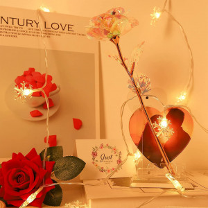 Trandafir cu suport pentru inima N&T NIETING, roz/auriu, plastic, 24 cm - Img 2