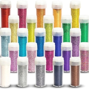 Tritart set 25 recipiente glitter fin, 10g/recipient, 25 culori, capace cu presarare dubla (fin/grosier), pentru arta/unghii/machiaj/artizanat, multicolor - Verificat A · Re-Bloom