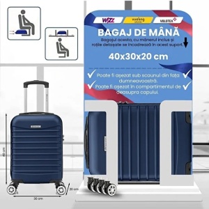 Troler cabina avion, Model Line, 4 roti duble cu rotatie 360°, maner telescopic, cifru, 55 x 36 x 20 cm, ABS, Bleumarin, Resigilat, Grad A - Img 4