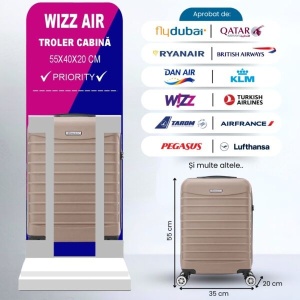 Troler cabina avion, Model Line, 4 roti duble cu rotatie 360°, maner telescopic, cifru, 55 x 36 x 20 cm, ABS, crem, Resigilat, Grad A - Img 4