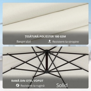 Umbrela de gradina cu brat si manivela, otel/poliester, Ø295x245 cm, stalp brat Φ42mm + sustinere Φ48mm, alb crem/negru - Verificat A · Re-Bloom - Img 5