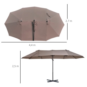 Umbrela dubla anti-UV impermeabila Re-Bloom, poliester/otel, diametru 270 cm, inaltime 250 cm, baza 100x100 cm, 18 kg, maro - Verificat A · Re-Bloom - Img 3
