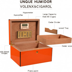 Umidificator pentru trabucuri Volenx, lemn, natur/portocaliu, 37,2 x 31,5 x 21,4 cm - Img 6