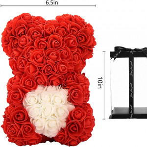 Ursulet de trandafiri ROSWMW, rosu/alb, 25 cm