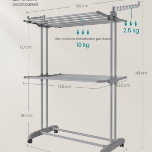 Uscator de rufe Songmics, pliabil, plastic/otel inoxidabil, gri, 76 x 49 x 148 cm, Resigilat, Grad A - Img 2