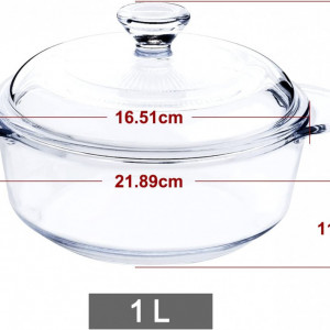 Vas cu capac pentru cuptor Husanmp, sticla, transparent, 21,89 x 11,70 cm, 1 L - Img 6