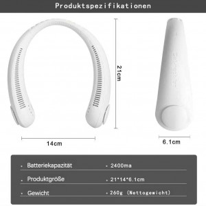 Ventilator portabil pentru gat Denbinmi, plastic, alb, 14 x 21 x 6,1 cm