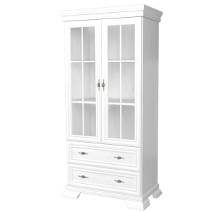 Vitrina living VMW2, 2 usi, 2 sertare, Alb Antichizat, 88 x 40 x 193 cm - Img 2