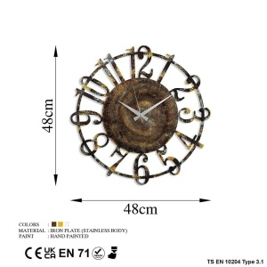 Wallity ceas decorativ de perete, metal 100% grosime 1.5mm, diametru 48 cm, maro/auriu - Verificat A · Re-Bloom - Img 5