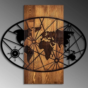 Wallity decor de perete harta, lemn/metal, 62x57 cm, lemn 3cm + metal 1.5mm, maro/negru - Verificat A · Re-Bloom - Img 2