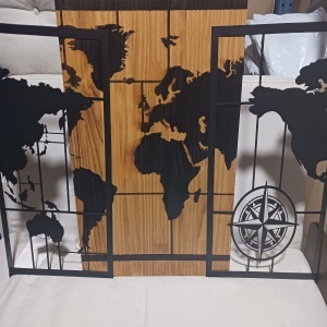 Wallxpert decor de perete model World Map 121x70 cm, lemn 3cm si metal 1.5mm, nuc si negru - Verificat A · Re-Bloom - Img 7
