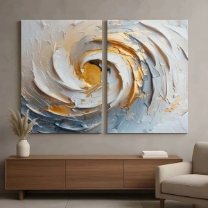 Wallxpert set 2 tablouri decorative canvas, 2x80x120 cm, dimensiune totala 160x120 cm, panza 100% 3mm, rama lemn pin 100%, multicolor - Verificat A · Re-Bloom - Img 2