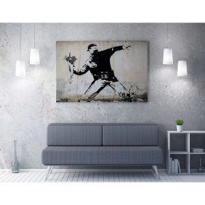 Wallxpert tablou decorativ canvas Banksy, 70x100 cm, 50% bumbac/50% poliester, imprimare digitala, cadru lemn 2x3 cm, multicolor - Verificat A · Re-Bloom - Img 3