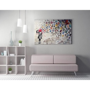 Wallxpert tablou decorativ canvas Banksy, 70x100 cm, 50% bumbac/50% poliester, imprimare digitala, cadru lemn 2x3 cm, multicolor - Verificat A · Re-Bloom - Img 2