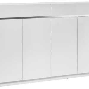 Xora pantofar 160.3x104.5x34.5 cm, 40-45 perechi, 4 usi batante, 2 sertare, 8 polite fixe 25mm, MDF lucios, alb/inox - Verificat A · Re-Bloom