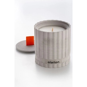 Aberto Design lumanare parfumata 8x8.5 cm, beton cu panglica, ceara de parafina si soia, 200g, esenta chihlimbar, gri - Verificat A · Re-Bloom - Img 3