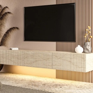 Ada comoda TV de perete cu LED 180x28.6x31.4 cm, PAL melaminat, travertin bej - Verificat A · Re-Bloom - Img 4