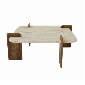 Afrolli masuta de cafea 90x90x35 cm, PAL melaminat, capacitate 35 kg, travertin si nuc - Verificat A · Re-Bloom - Img 2