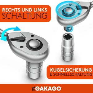 Antrenor extensibil cu clichet Gakago, 1/2", otel crom-vanadiu, 72 dinti, 615 Nm, 46-60 cm