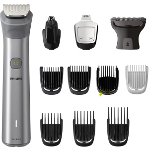 Aparat de tuns barba si parul 12 in 1 PHILIPS Multigroom All in One MG5940/15, tehnologie BeardSense, lame din otel cu auto-ascutire, 11 setari de lungime, rezistent la apa, husa, Negru / Argintiu, Resigilat, Grad A - Img 4