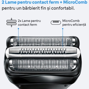 Aparat electric de ras Braun Series 3+ 3000BT, 3 Lame Flexibile, Microcomb pentru eficienta, Accesoriu de tuns barba, +5 piepteni, Utilizare umeda/uscata, Fabricat In Germania, Gri, Resigilat, Grad A - Img 5