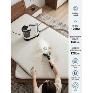 Aspirator cu Spalare si Abur Rovotec EASY WASH, 1700W, Curatare cu apa rece/calda, Abur, 9 accesorii, 15K Pa, Autocuratare, Eliminare Bacterii, Acarieni, Canapea, Mocheta, Geamuri, Bucatarie, Auto - Img 3
