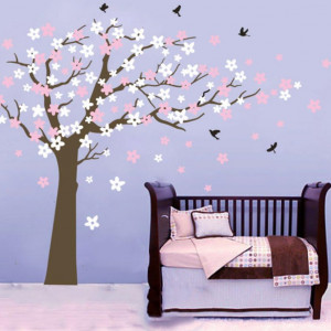 Autocolant de perete Bdecoll, PVC, alb/maro/roz, model copac, 180 X 230 cm - Img 3
