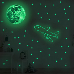 Autocolante luminoase de perete DAXIAO, luna si stele, verde, PVC, 30 x 30 cm / 12,5 x 17,5 cm - Img 6