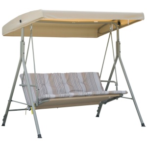 Balansoar de gradina cu baldachin Re-Bloom, otel/poliester/Teslin, 172x110x156 cm, baldachin 168x110 cm, 3 locuri, perne incluse, 210 kg, maro/bej - Verificat A · Re-Bloom
